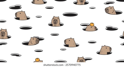 capybara seamless pattern hole orange fruit vector pet doodle cartoon south america animal tile background gift wrapping paper repeat wallpaper illustration scarf isolated design