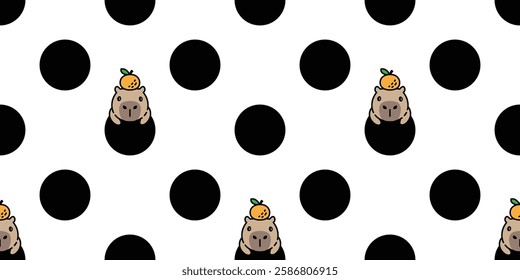 capybara seamless pattern polka dot orange vector pet cartoon doodle orange south america animal gift wrapping paper tile background repeat wallpaper illustration scarf isolated design