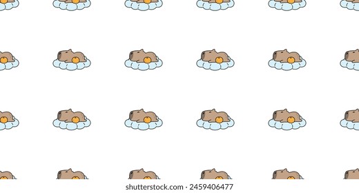 capybara seamless pattern sleeping cloud orange vector cartoon pet doodle south america animal gift wrapping paper tile background repeat wallpaper illustration scarf isolated design