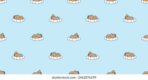 capybara seamless pattern sleeping cloud orange vector pet cartoon doodle south america animal gift wrapping paper tile background repeat wallpaper illustration scarf isolated design
