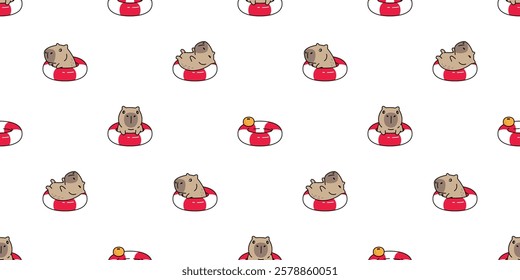 capybara seamless pattern swimming ring inflatable orange