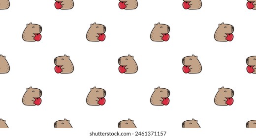 capybara seamless pattern vector apple fruit pet doodle cartoon south america animal gift wrapping paper tile background repeat wallpaper illustration scarf isolated design