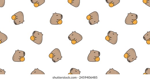 capybara seamless pattern vector orange fruit pet doodle cartoon south america animal gift wrapping paper tile background repeat wallpaper illustration scarf isolated design