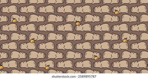 capybara seamless sleeping orange cartoon illustration