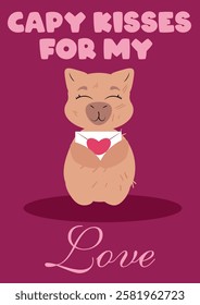 capybara sending kisses and holding a love letter on a deep pink background. Perfect for Valentine's Day, romantic messages, greeting cards, anniversaries, and heartfelt gifts expressing love