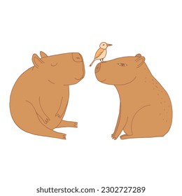 capybara set hand drawn in doodle style. cute animal suitable for icon, sticker, decor.