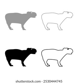 Capybara set icon grey black color vector illustration image solid fill outline contour line thin flat style