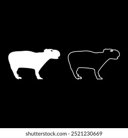 Capybara set icon white color vector illustration image solid fill outline contour line thin flat style