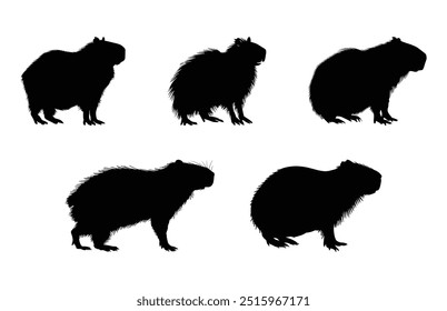 Capybara Silhouette Clipart Bundle, Capybara Vector Black Silhouette Set