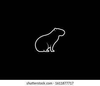 Capybara Silhouette on Black Background. Isolated Vector Animal Template for Logo Company, Icon, Symbol etc