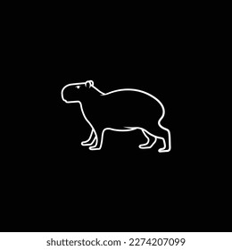 Silhouette de Capybara sobre fondo negro. Ilustración de arte de línea. Plantilla de animales vectores aislados para iconos, empresa de logotipos, símbolo, etc.