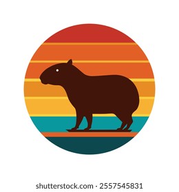 capybara silhouette on retro vintage background