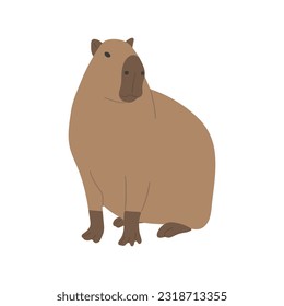 capybara single 27 cute on a white background, vector illustration. capybara is the largest rodent.