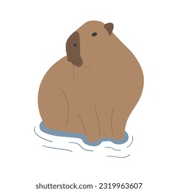 capybara single 33 cute on a white background, vector illustration. capybara is the largest rodent.