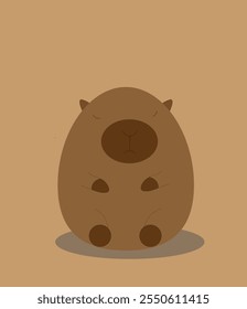 Capivara senta-se sobre fundo bege ,