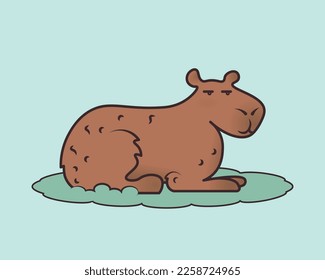 capybara sits on the grass. vector illustration. cute animal. Wild nature. icon. picture.