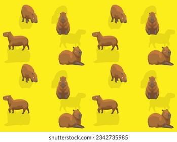 Capybara Sitting Cartoon Seamless Wallpaper Background
