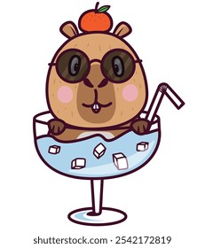 Capybara sitting in a glass of water,Capybara Cartoon
