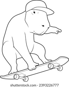 Capybara Skater Skateboard Sports Animal Vector Graphic Art Illustration