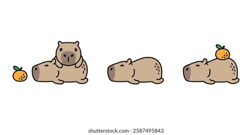 capybara sleeping orange pet cartoon illustration