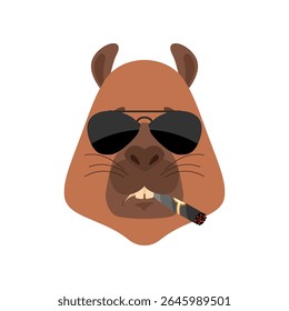 Capybara smoking cigar emoji. rodent Cool serious avatar of emotions. Beast strict. Vector illustration