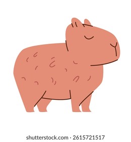 Capybara standing cute vector flat illustration sticker cartoon character