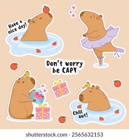 
capybara sticker set, cute capybaras, capybara drawings