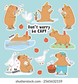 
capybara sticker set, cute capybaras, capybara drawings