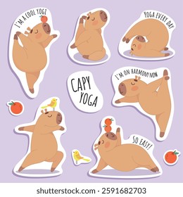 capybara sticker set, capybara sticker, yogi, capybara doing yoga, gymnastics, gymnast, sports, print for clothes, cute, funny, kids print