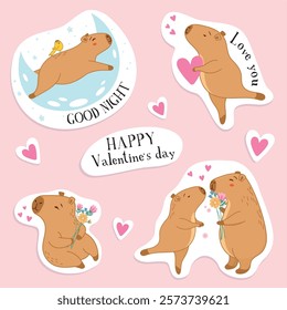 capybara stickers, stickers lovers, happy valentines day, february 14, capybara, cute capybara, funny, love