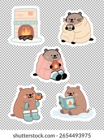 Adesivos Capybara ficar quente dentro de casa com bebidas quentes e cobertores. Ótimo para vibrações de inverno acolhedoras e jornalismo.