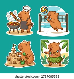 Capybara Summer Activities Illustration Set