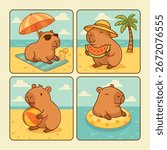 Capybara Summer Fun Beach Vacation Illustration