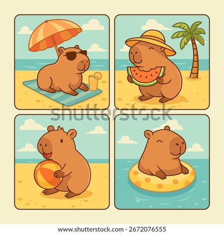 Capybara Summer Fun Beach Vacation Illustration