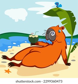 capybara sunbathing in the sun drawing