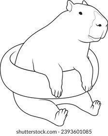 Capybara Swimming Lifebuoy Animal Vector Graphic Art Illustration