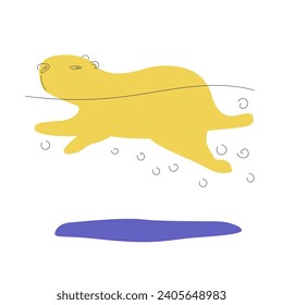 The capybara swims. Minimalist flat illustration. Linear. Vector, isolated objects on white background.