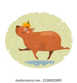 a capybara with a tangerine on its head, vector graphics