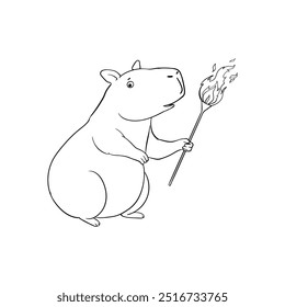 Capivara com uma tocha cartão-postal engraçado