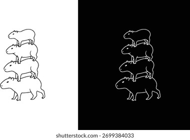 Capybara Tower Stack - Funny Minimalist Line Art Vector Illustration