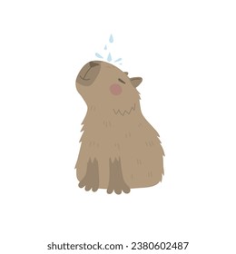 Capybara under a stream of water