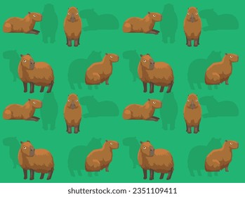 Capybara Various Poses Cartoon Seamless Wallpaper Background
