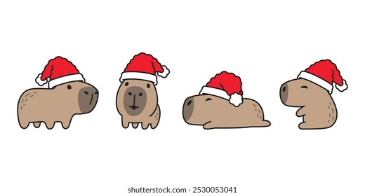 capybara natal santa claus chapéu ilustração cartoon