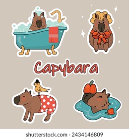 Capybara, Vektorgrafik, zwei Farben, Tier, minimalistisch. Aufkleber, Aufkleber Set