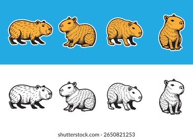 Capybara vector illustration collection. Suitable for logos, outdoor designs, stickers and t-shirt designs.	