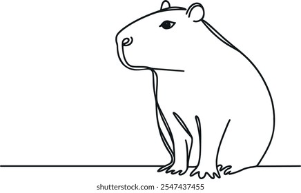 Capybara Vector illustration, continuous one line drawing, isolated on white background. Simple design element for decoration.