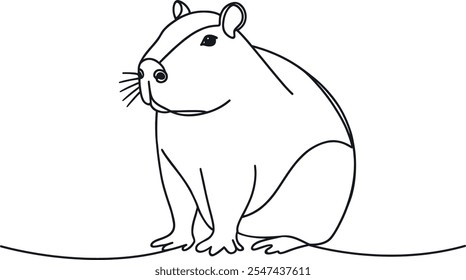 Capybara Vector illustration, continuous one line drawing, isolated on white background. Simple design element for decoration.