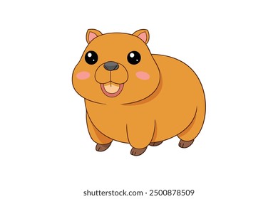 Capybara Vector Illustration Linocut, Kawaii, Cartoon, Clipart and Line Art Design.