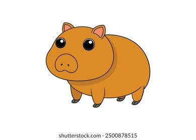 Capybara Vector Illustration Linocut, Kawaii, Cartoon, Clipart and Line Art Design.
