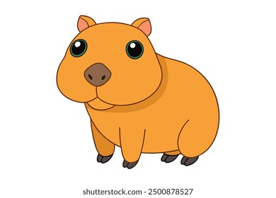 Capybara Vector Illustration Linocut, Kawaii, Cartoon, Clipart and Line Art Design.